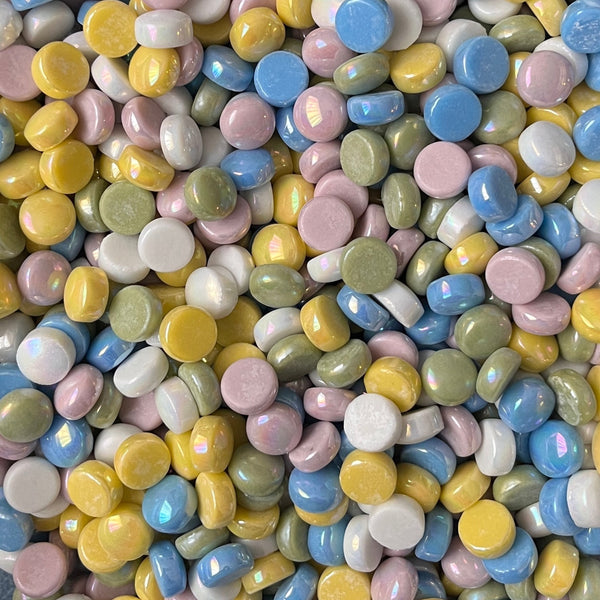 Iridescent 12mm Round Glass Mosaic - Pastel Mix 1/2 lb
