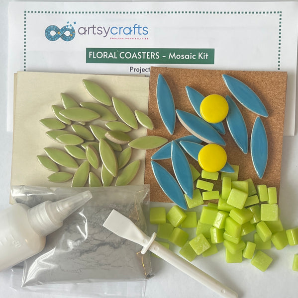 Floral Coasters Mosaic Kit Blue Petals