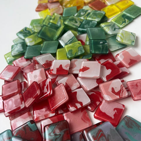 Marble Style Glass Tiles - set of 10