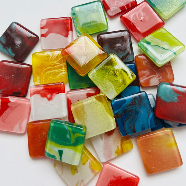Marble Style Glass Tiles - set of 10