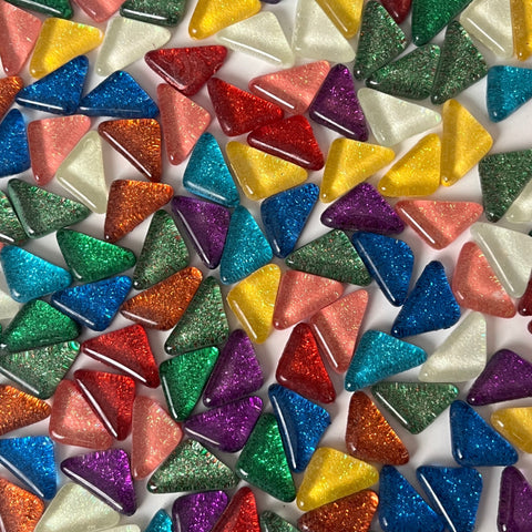 Glitter Glass Triangles - MIX - 1/2 lb