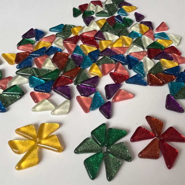 Glitter Glass Triangles - MIX - 1/2 lb