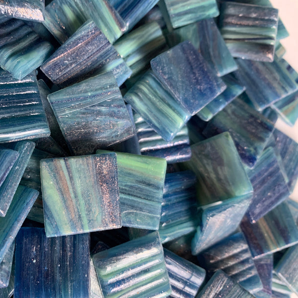 Gold Streaky 20mm - Vitreous Tiles GROOVY BLUE