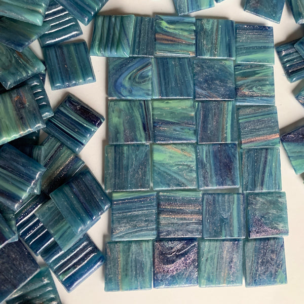 Gold Streaky 20mm - Vitreous Tiles GROOVY BLUE