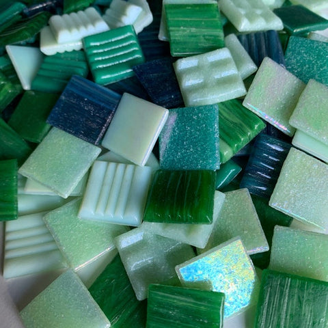 Iridescent Tiles 20mm - Green Shiny Mix - 1lb